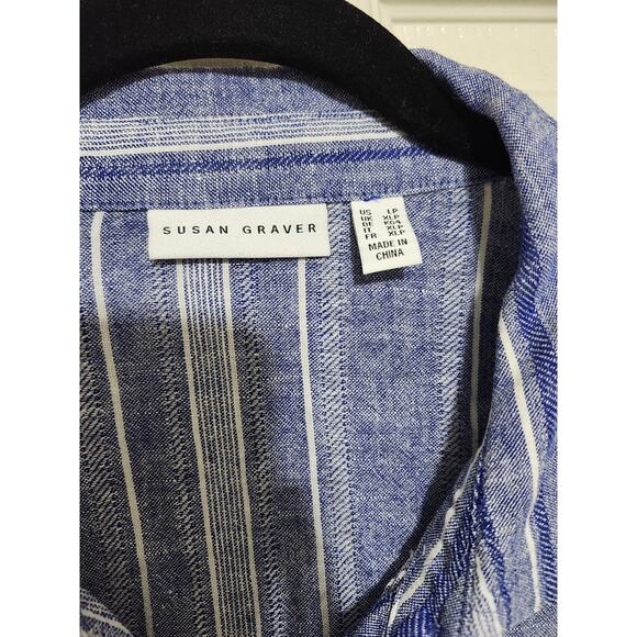 Susan Graver Linen blend Button Down Blue and White Striped Shirt‎ L - Picture 7 of 7